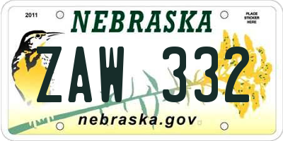 NE license plate ZAW332