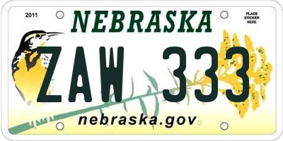 NE license plate ZAW333