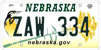 NE license plate ZAW334