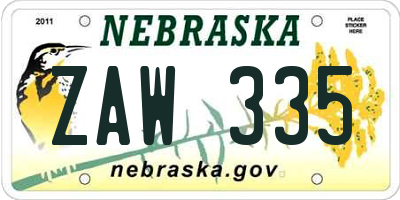 NE license plate ZAW335