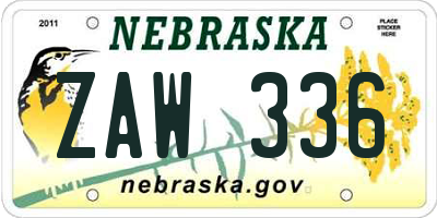 NE license plate ZAW336