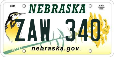 NE license plate ZAW340