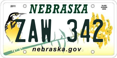 NE license plate ZAW342