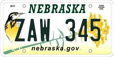 NE license plate ZAW345