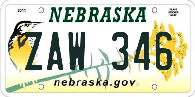 NE license plate ZAW346
