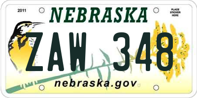NE license plate ZAW348