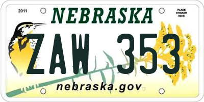 NE license plate ZAW353