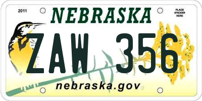 NE license plate ZAW356