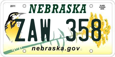 NE license plate ZAW358