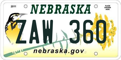 NE license plate ZAW360