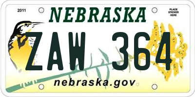 NE license plate ZAW364