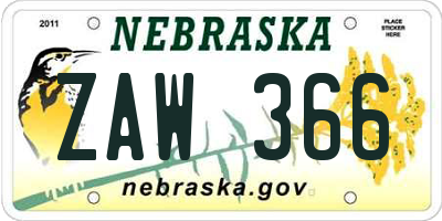 NE license plate ZAW366