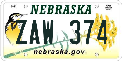 NE license plate ZAW374