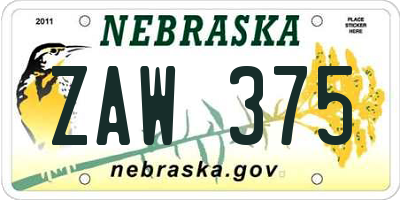 NE license plate ZAW375