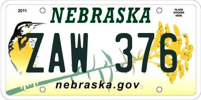 NE license plate ZAW376