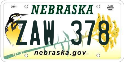 NE license plate ZAW378