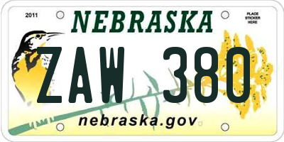 NE license plate ZAW380