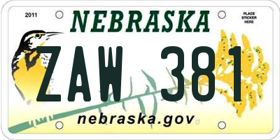 NE license plate ZAW381