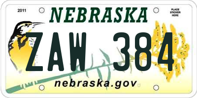 NE license plate ZAW384