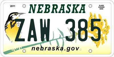 NE license plate ZAW385