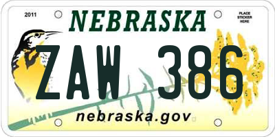 NE license plate ZAW386
