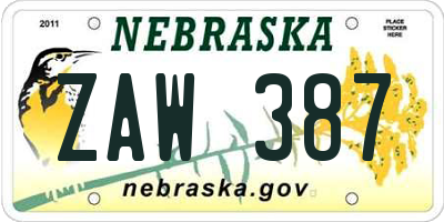 NE license plate ZAW387