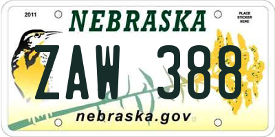 NE license plate ZAW388