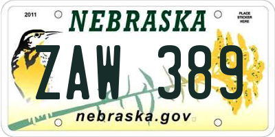 NE license plate ZAW389