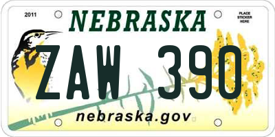 NE license plate ZAW390