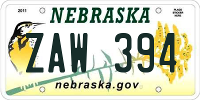 NE license plate ZAW394