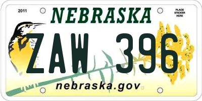 NE license plate ZAW396