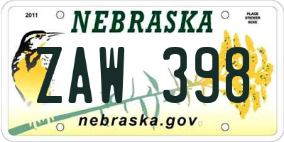 NE license plate ZAW398