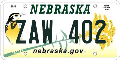 NE license plate ZAW402