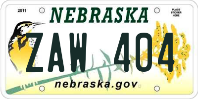 NE license plate ZAW404