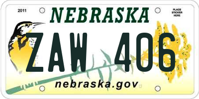 NE license plate ZAW406