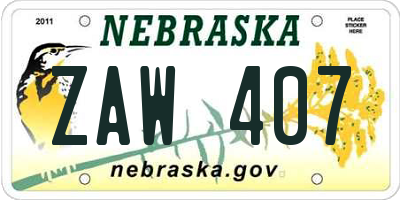 NE license plate ZAW407