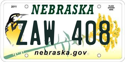 NE license plate ZAW408