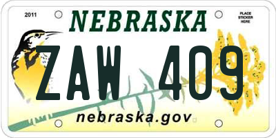 NE license plate ZAW409