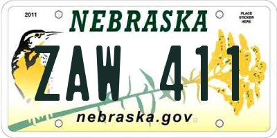 NE license plate ZAW411