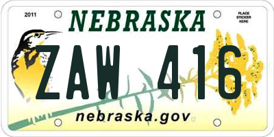 NE license plate ZAW416