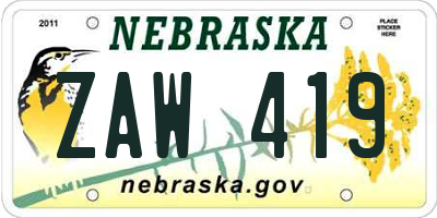 NE license plate ZAW419