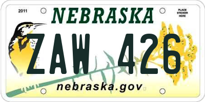 NE license plate ZAW426