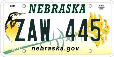 NE license plate ZAW445