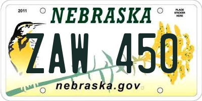 NE license plate ZAW450