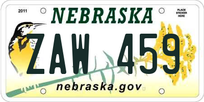 NE license plate ZAW459