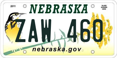 NE license plate ZAW460