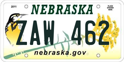 NE license plate ZAW462