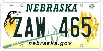NE license plate ZAW465