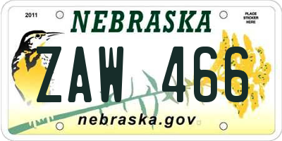 NE license plate ZAW466