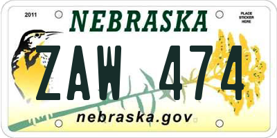 NE license plate ZAW474